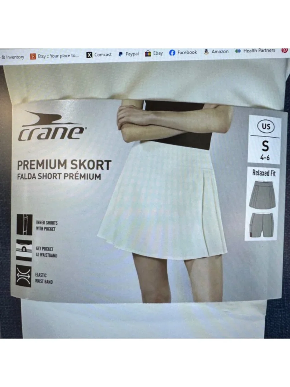 Crane Womens Premium Pleated Skort Built-In Short Cream S Activewear Pickleball - Picture 10 of 16